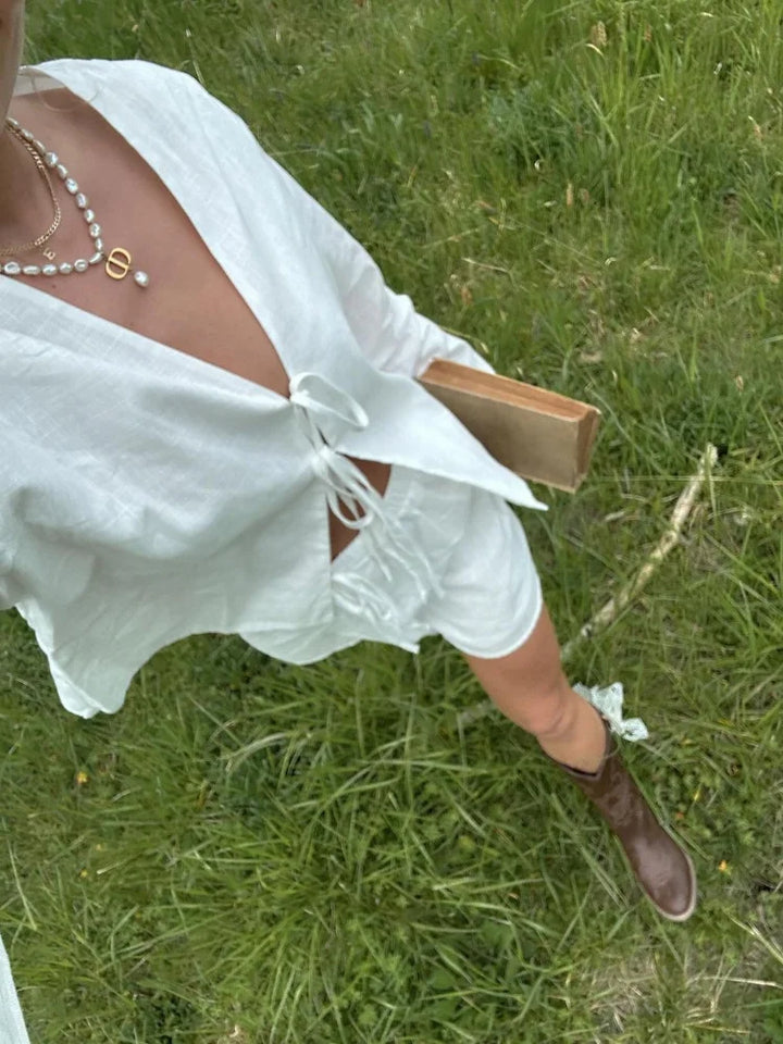 Giorgia - Elegante Blouse met Vetersluiting en Lange Mouwen