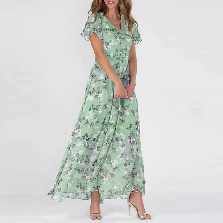 Vesna | Maxi-abito con Stampa Floreale e Seducente V-Scollo