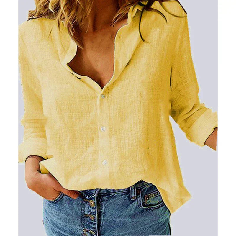 Elegante camicia da donna a maniche lunghe con design a uccello ed elegante chiusura a bottoni