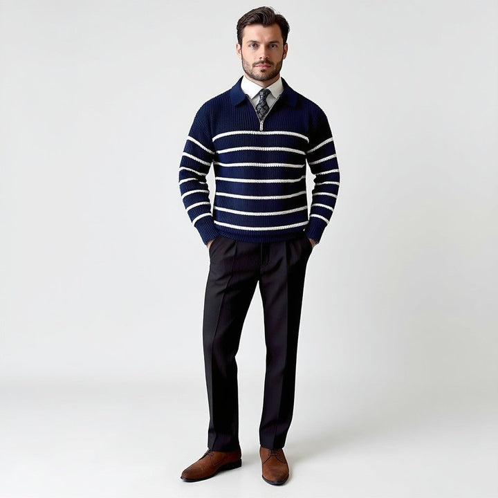 Elegante maglione da uomo a maglia con righe classiche - cotone di alta qualità per comfort e stile