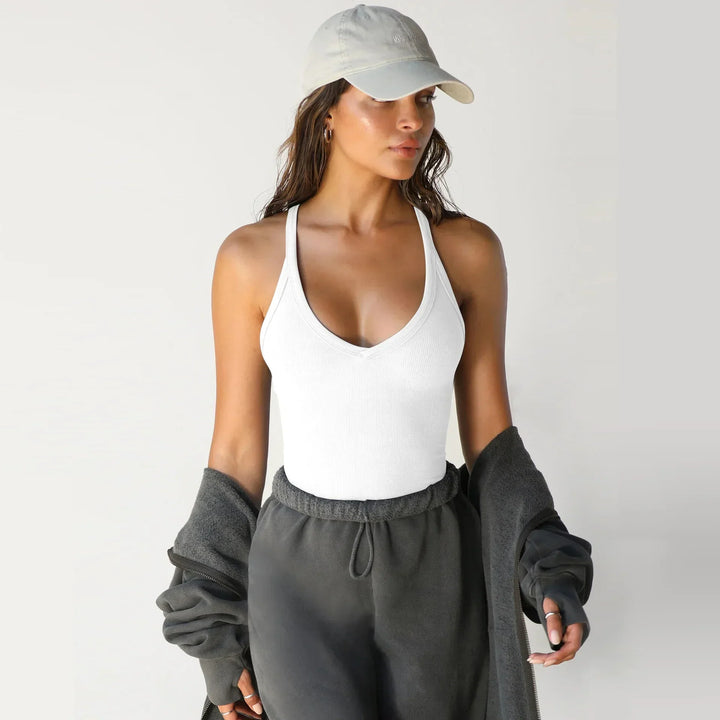Gwen - Canotta Bianca Alla Moda con Spalline Racerback