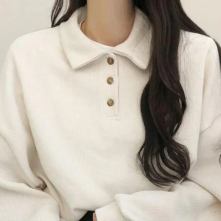 Elegante camicetta da donna a maniche lunghe con colletto unico, che aggiunge eleganza e classe