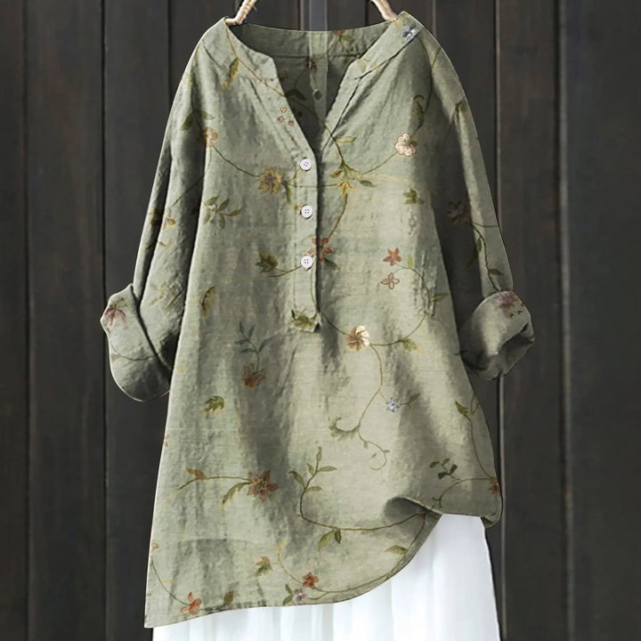 Elegante camicia floreale da donna con mezzo bottone e maniche lunghe - eleganza e fascino femminile