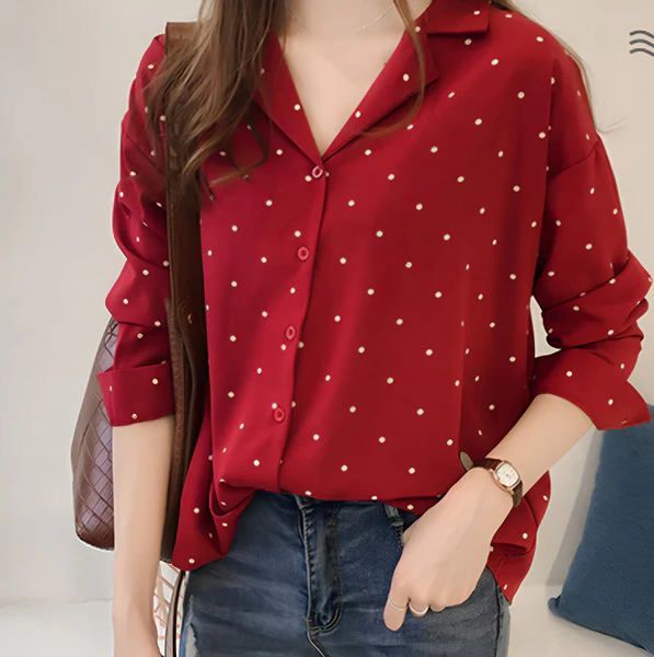 Laurie – Speelse Polkadot Blouse voor Elke Gelegenheid