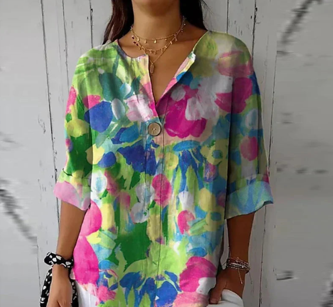 Elegante camicia da donna con bottoni floreali - eleganza e comfort per tutti i giorni