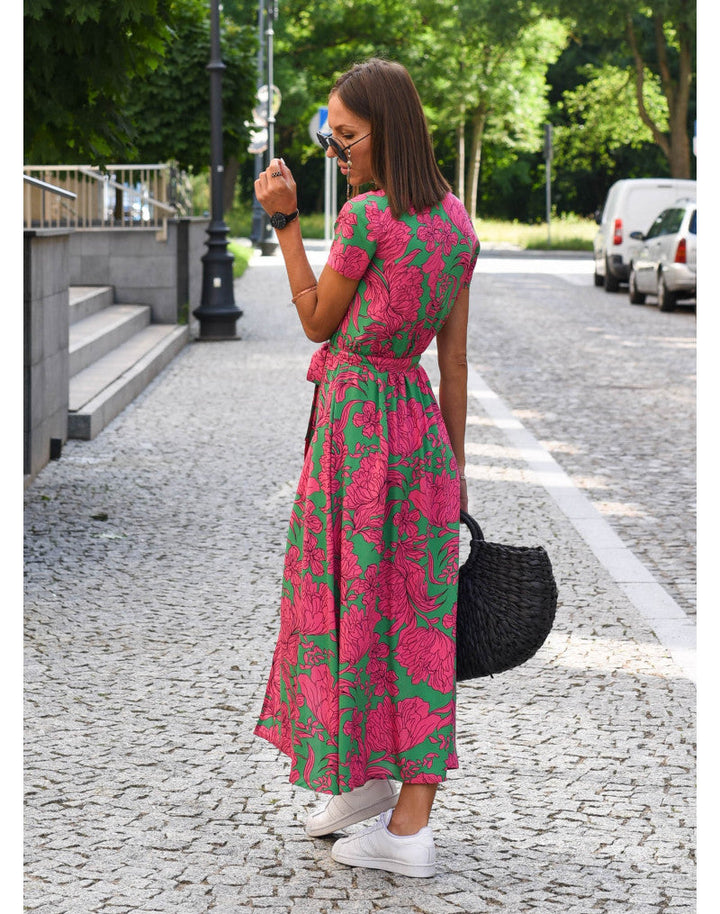 Rina™ - Abito con Stampa Floreale e Scollo a V a Maniche Corte