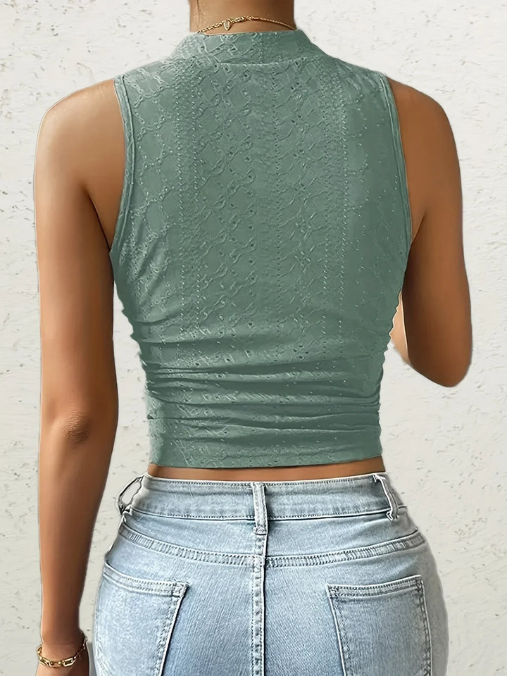 Grietje - Elegante Borduurwerk Tanktop met Ronde Hals