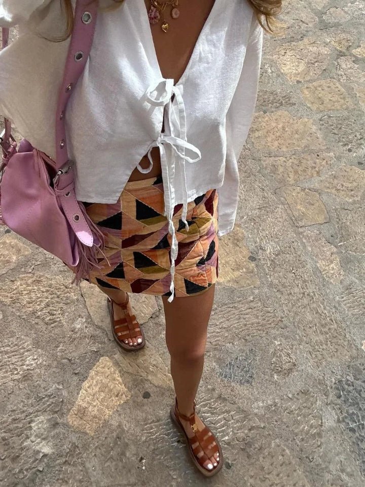 Giorgia - Elegante Blouse met Vetersluiting en Lange Mouwen