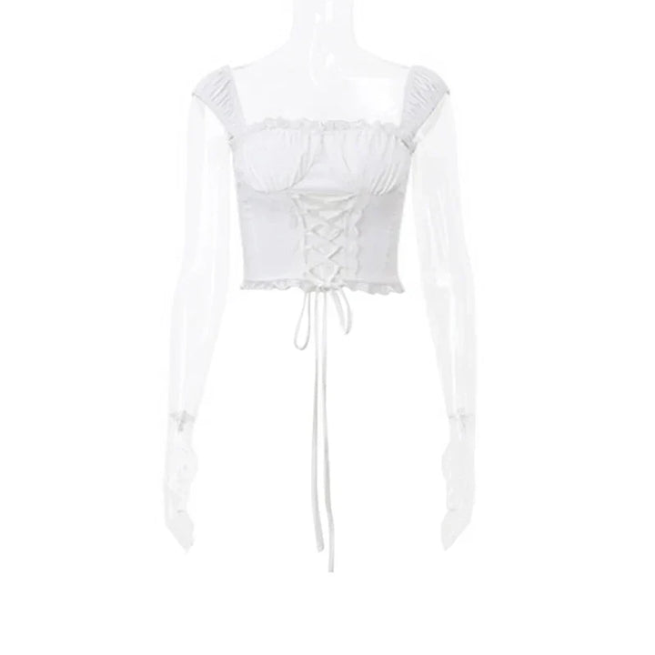 <p>Gwendalyne - Top attillato seducente con romantici dettagli in pizzo</p>