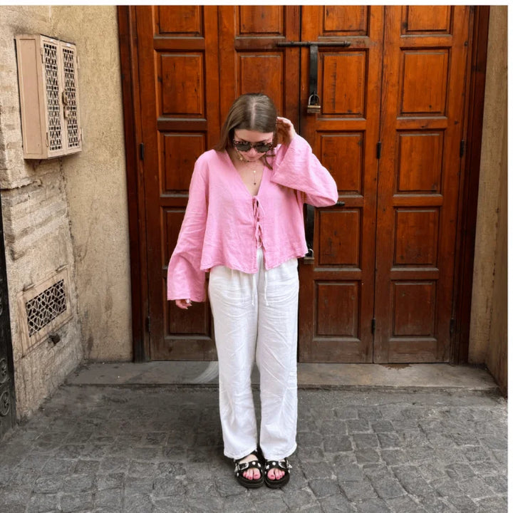 Giorgia - Elegante Blouse met Vetersluiting en Lange Mouwen