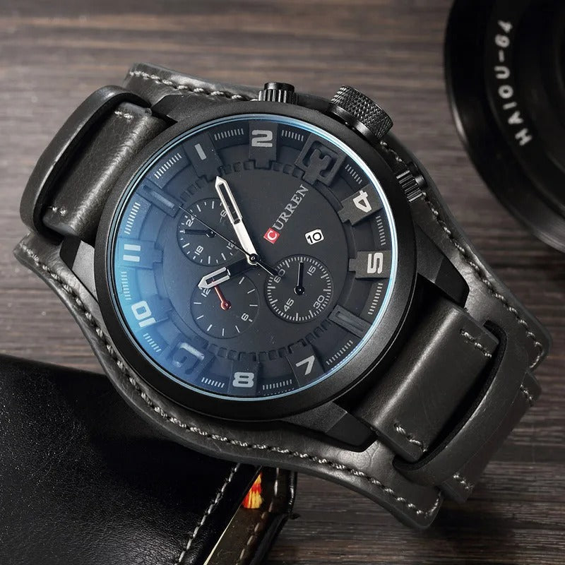 Elegante orologio da uomo con cronografo e cinturino in pelle di lusso
