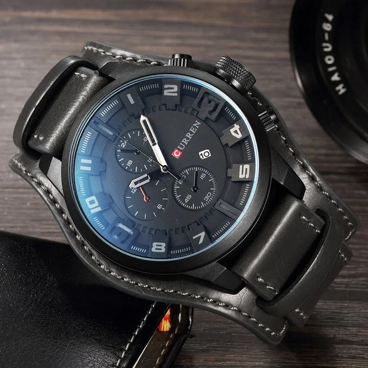 Elegante orologio da uomo con cronografo e cinturino in pelle di lusso