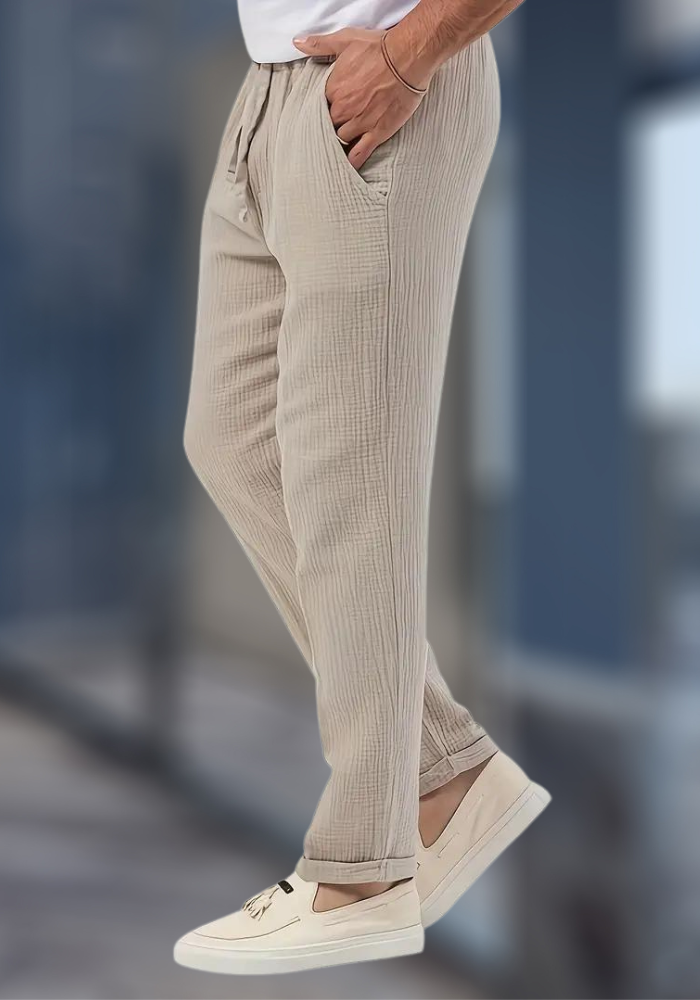 Pantaloni da uomo in lino, comodi e traspiranti, per un look casual ed elegante.