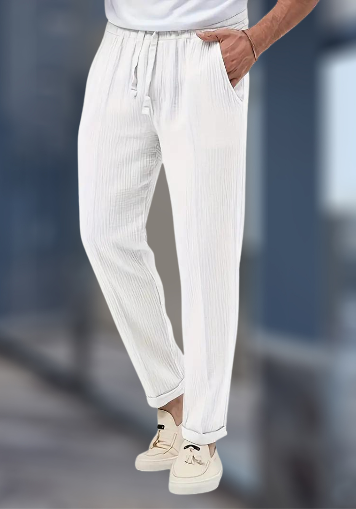 Pantaloni da uomo in lino, comodi e traspiranti, per un look casual ed elegante.