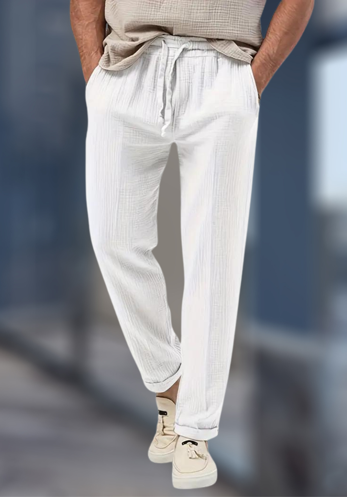 Pantaloni da uomo in lino, comodi e traspiranti, per un look casual ed elegante.