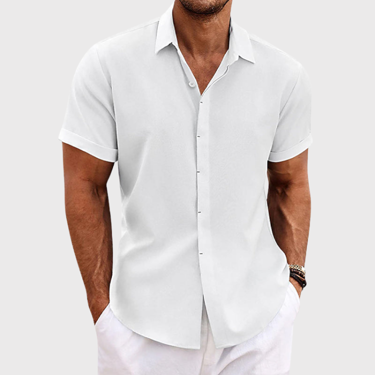 <p>Camicia elegante a maniche corte in cotone e lino</p>