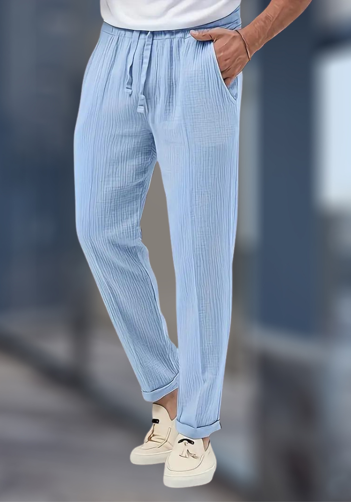 Pantaloni da uomo in lino, comodi e traspiranti, per un look casual ed elegante.