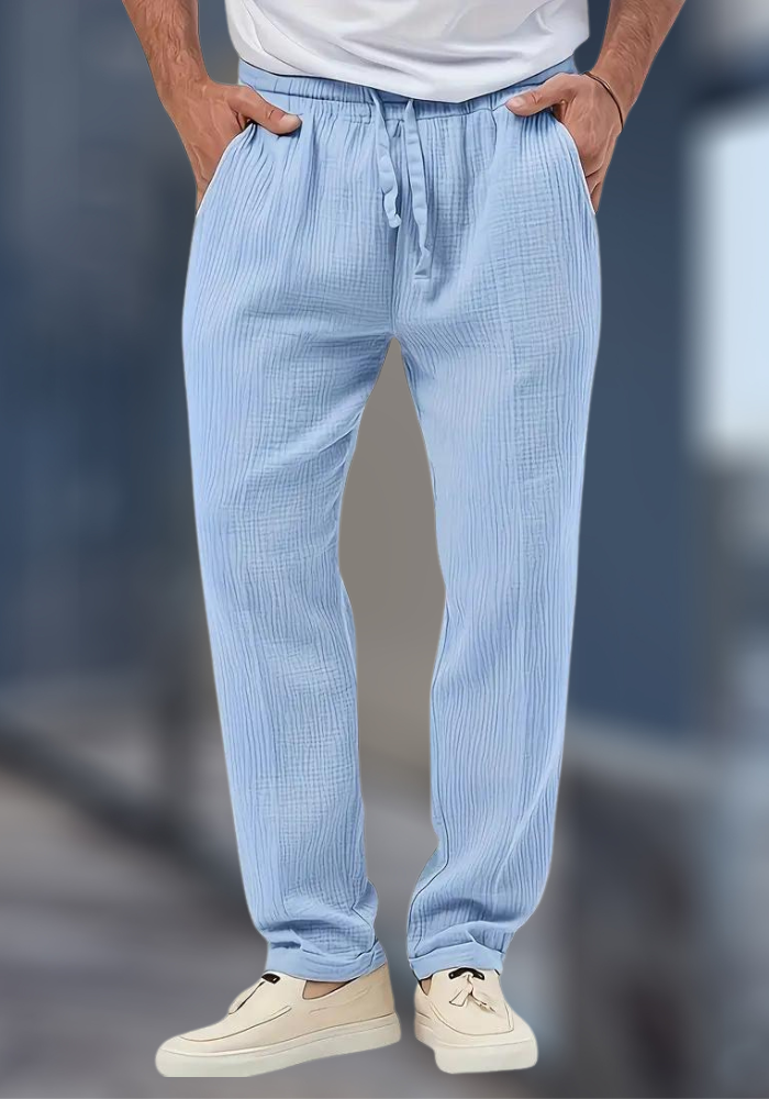 Pantaloni da uomo in lino, comodi e traspiranti, per un look casual ed elegante.