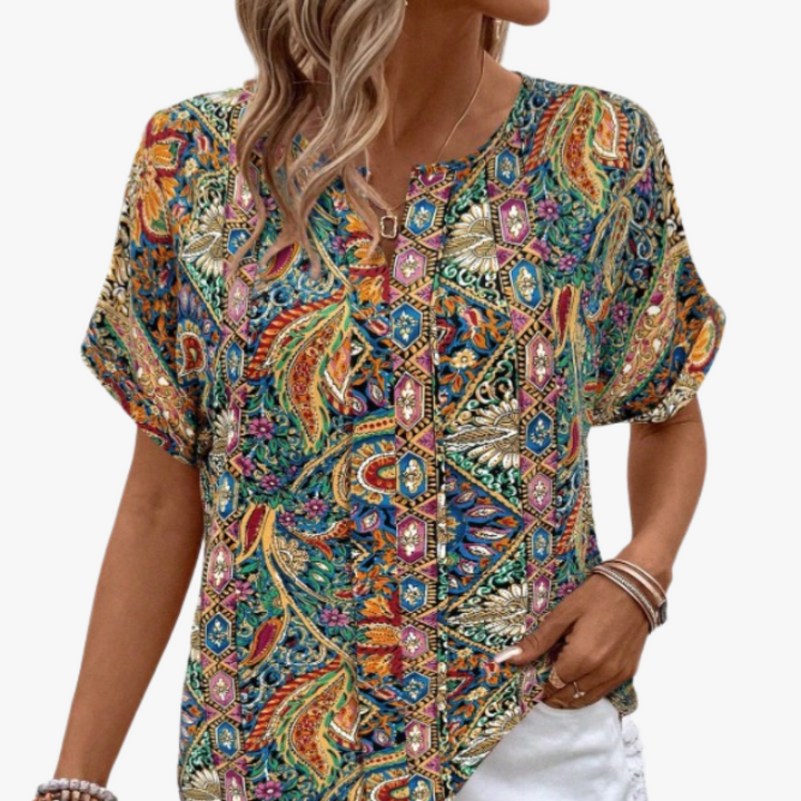Elegante camicetta da donna con motivo floreale in stile vintage - eleganza e look unico