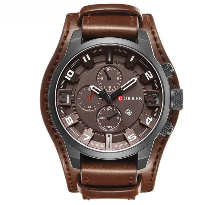 Elegante orologio da uomo con cronografo e cinturino in pelle di lusso