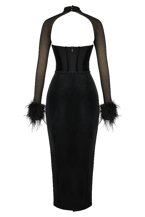 <html>Juliette - Elegante Maxi Vestito in Velluto Nero con Corsetto per un Look Incantevole</html>