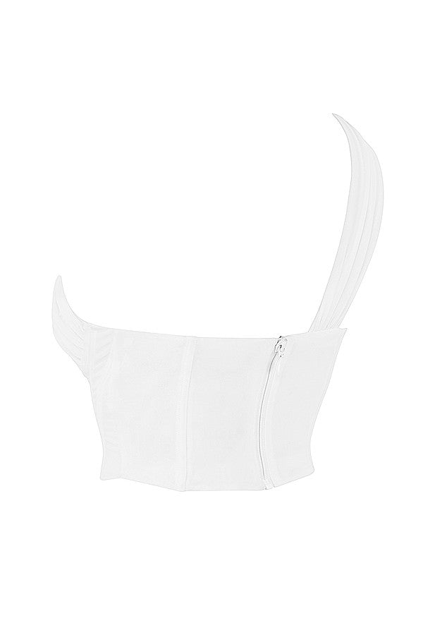 Havienna - Elegante Witte Asymmetrische Top met Trendy Mesh en Verleidelijke Uitsnede