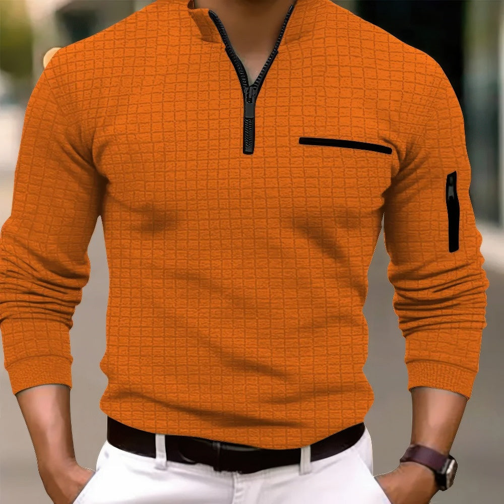 Comoda polo da uomo in cotone a maniche lunghe con elegante chiusura a zip