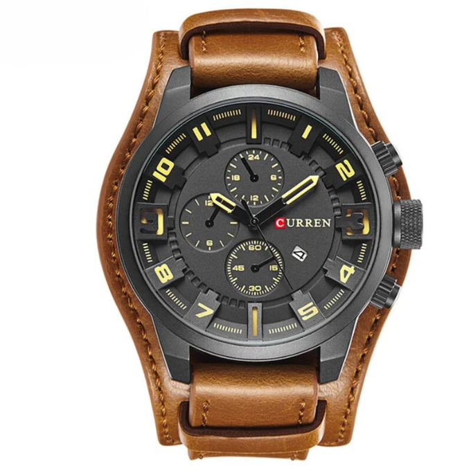 Elegante orologio da uomo con cronografo e cinturino in pelle di lusso