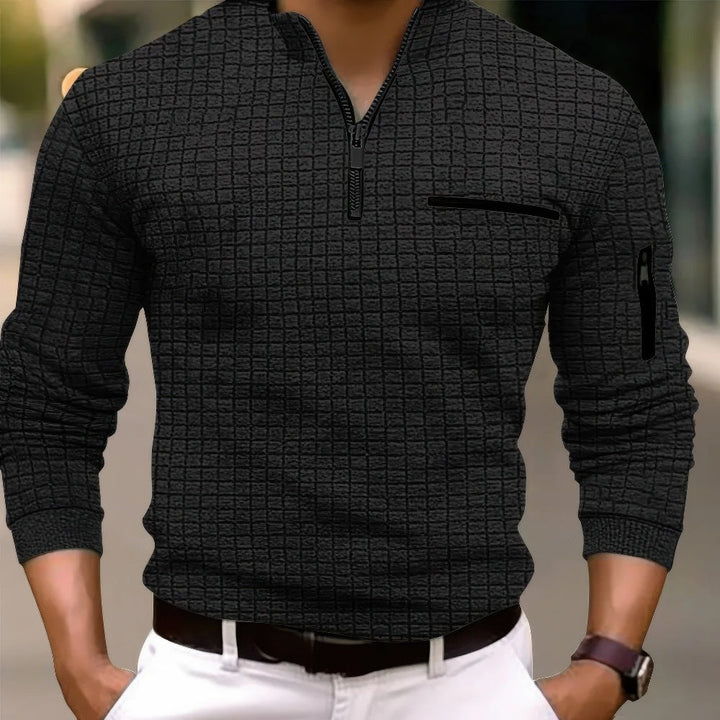 Comoda polo da uomo in cotone a maniche lunghe con elegante chiusura a zip
