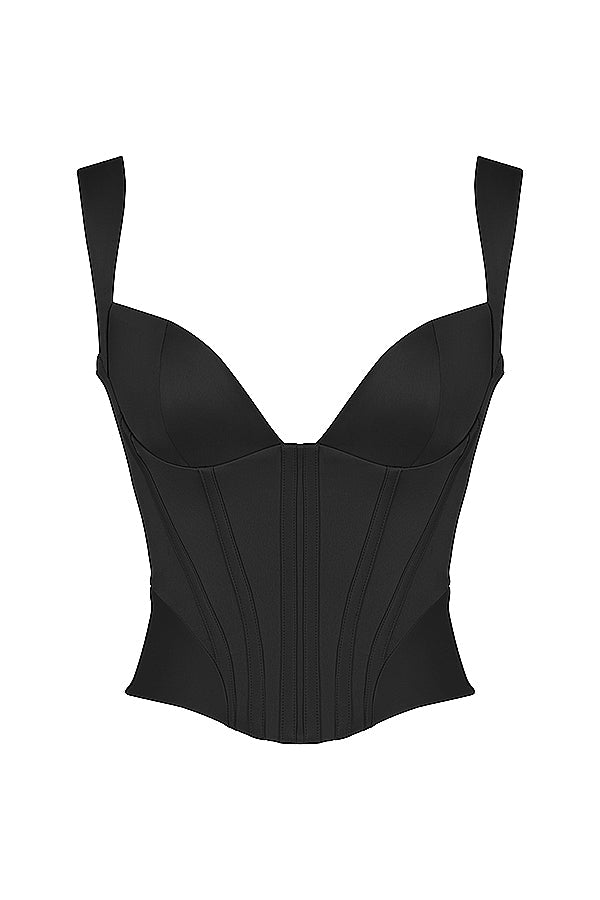 Helisara - Elegante Zwarte Satijnen Corset voor een Verleidelijk Silhouet