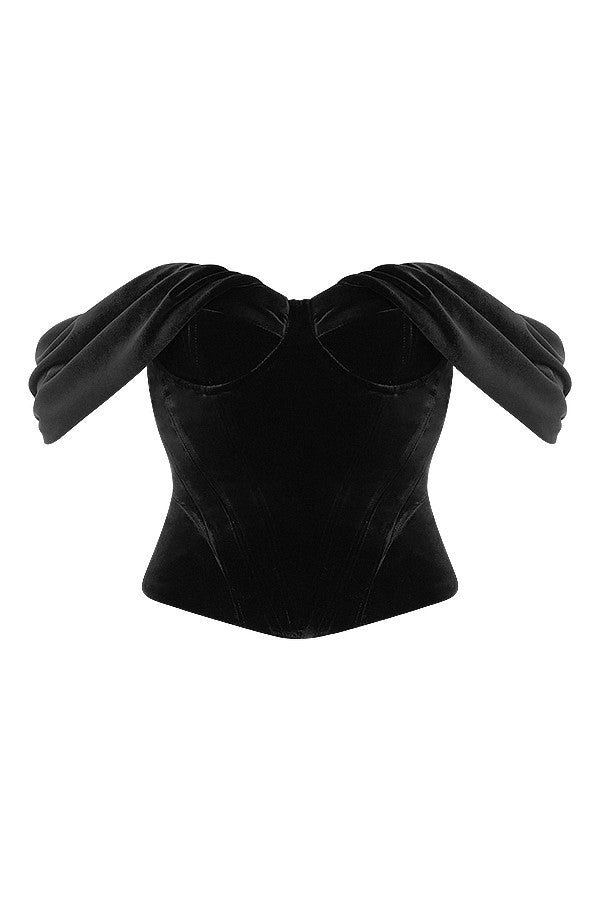 Havelle - Luxe Zwarte Fluwelen Strapless Top voor een Chic Look