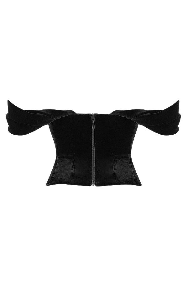Havelle - Luxe Zwarte Fluwelen Strapless Top voor een Chic Look