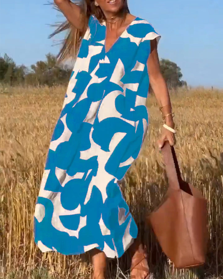 Mirabella™ - Abito Stampa  con Scollo a V: Stile e Eleganza Unici!