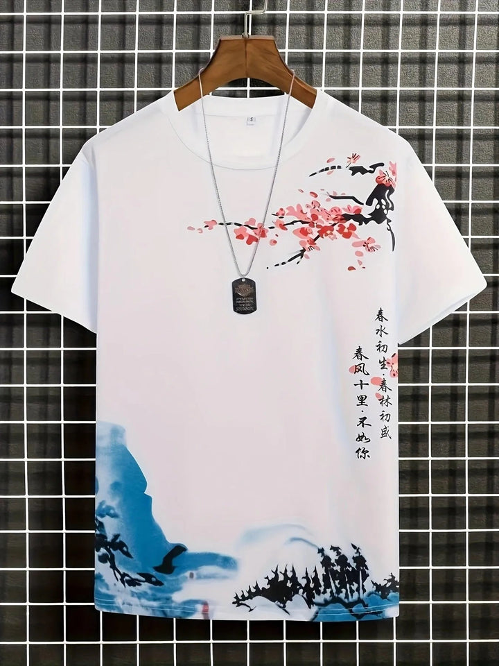 T-shirt Gerhard da uomo con motivo floreale e a onde di tendenza per uno stile unico