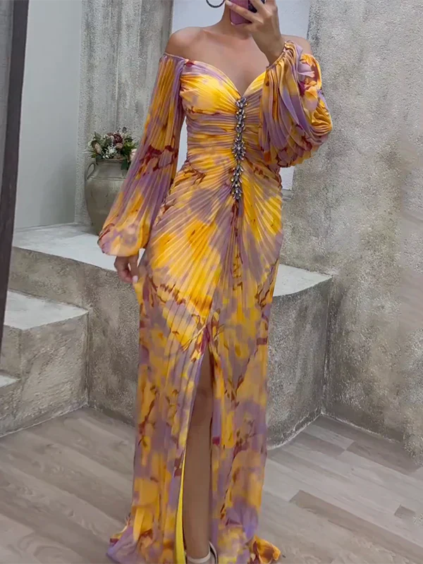 <html>Idony - Elegante Maxi Abito con Raffinate Maniche a Palloncino</html>