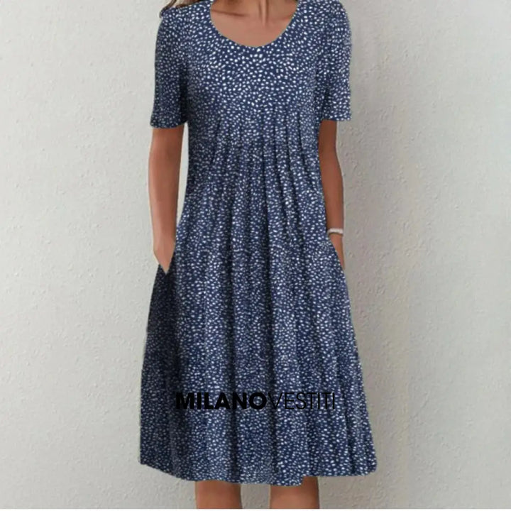 Alice™ - Abito Di Cotone Elegante E Sofisticato Blu A Pois / S