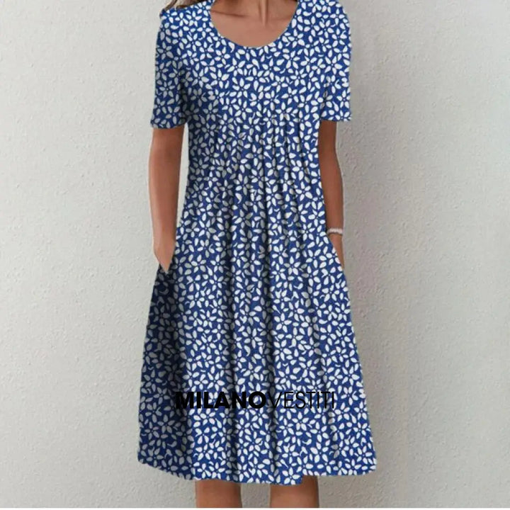 Alice™ - Abito Di Cotone Elegante E Sofisticato Blu Floreale / S