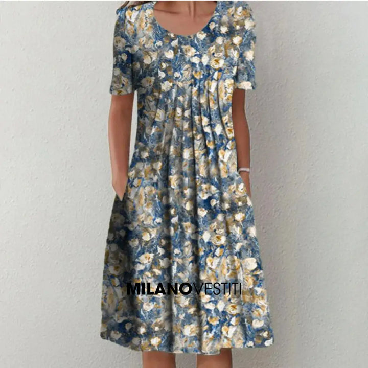 Alice™ - Abito Di Cotone Elegante E Sofisticato Floreale Blu Chiaro / S