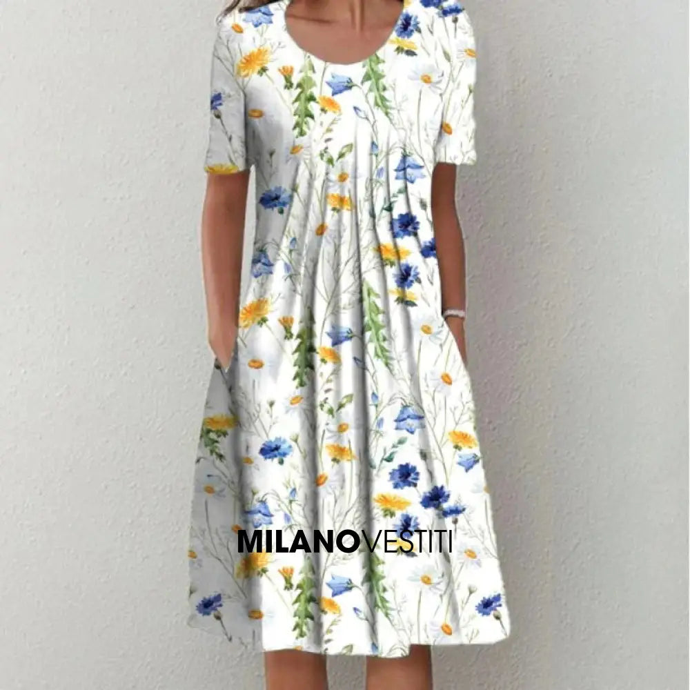 Alice™ - Abito Di Cotone Elegante E Sofisticato Giallo Floreale / S