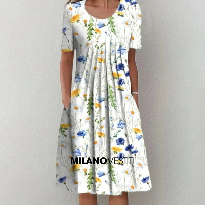 Alice™ - Abito Di Cotone Elegante E Sofisticato Giallo Floreale / S