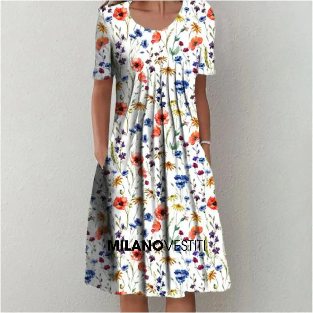 Alice™ - Abito Di Cotone Elegante E Sofisticato Rosso Floreale / S
