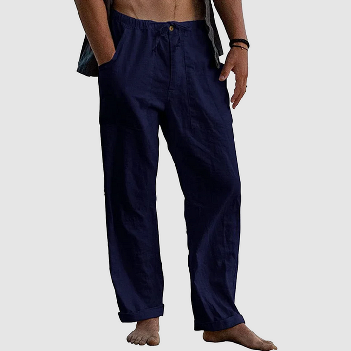 Pantaloni da spiaggia in lino larghi e stilosi per uomo.