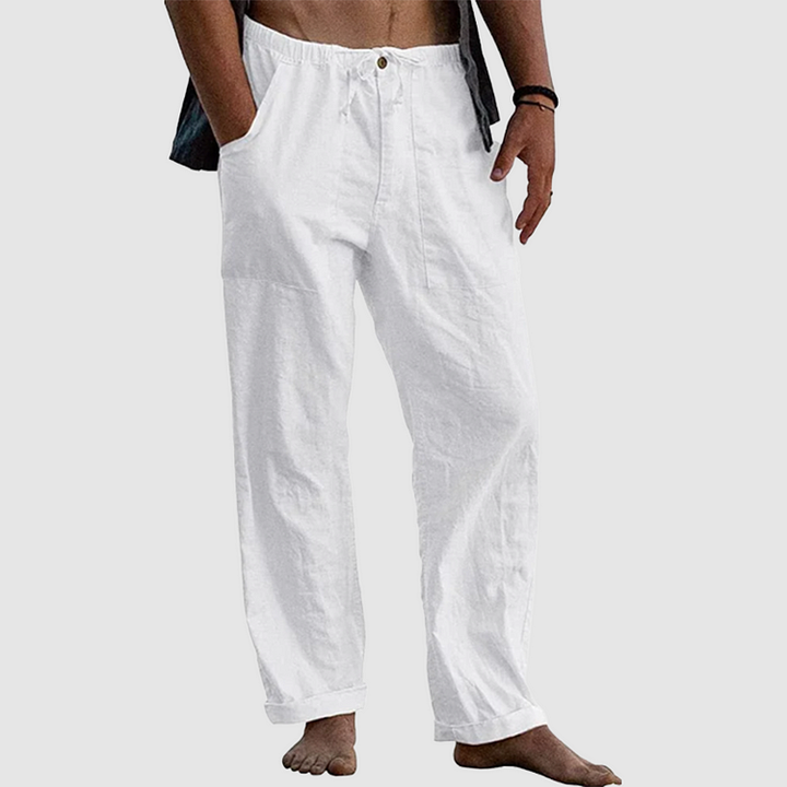 Pantaloni da spiaggia in lino larghi e stilosi per uomo.