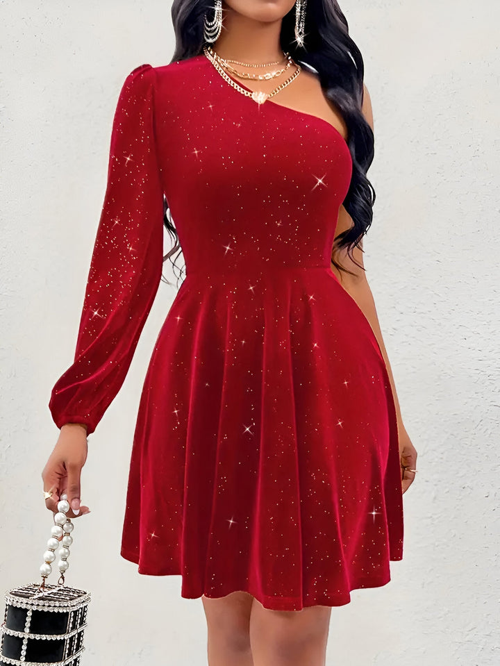 Charlotta - Elegante Abito a Manica Unica con Rouches per un Aspetto Chic
