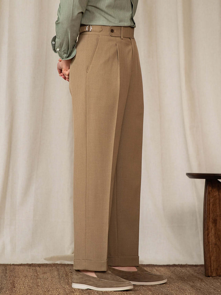 Pantaloni casual da uomo in stile antico, con una comoda vita alta per un look elegante
