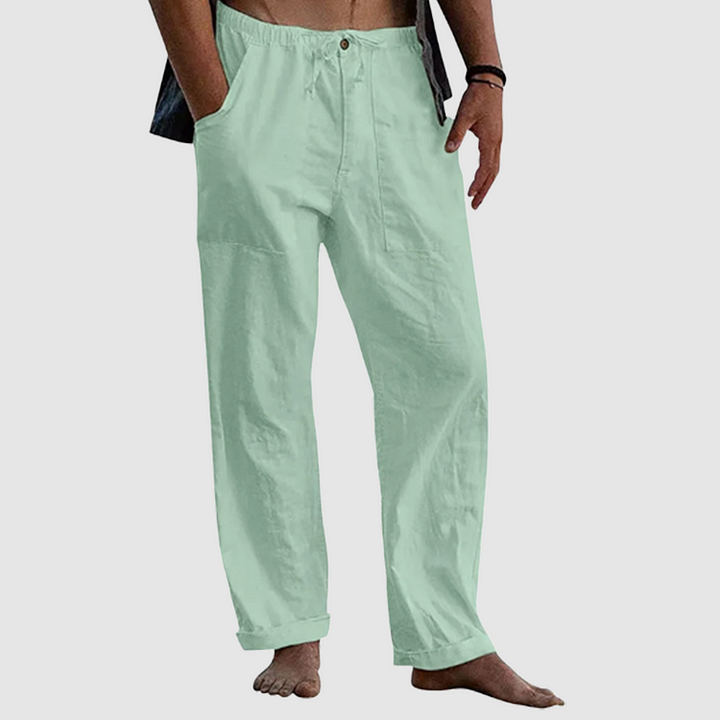 Pantaloni da spiaggia in lino larghi e stilosi per uomo.