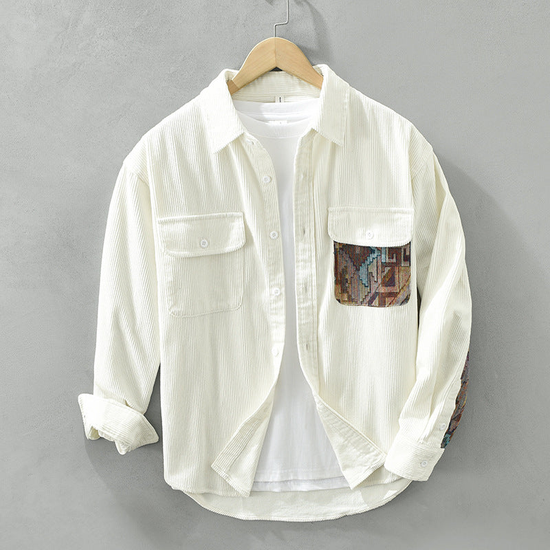 Elegante camicia vintage da uomo a maniche lunghe in lussuoso cotone