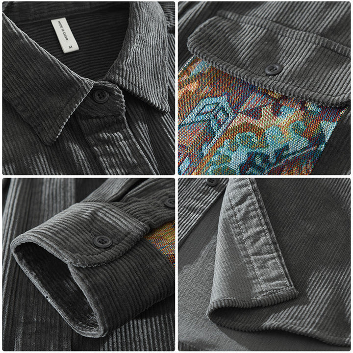 Elegante camicia vintage da uomo a maniche lunghe in lussuoso cotone