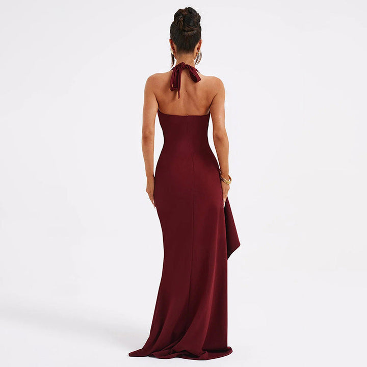 <p>Elena – Elegante Maxi Abito in Luxe Bordeaux Rosso</p>