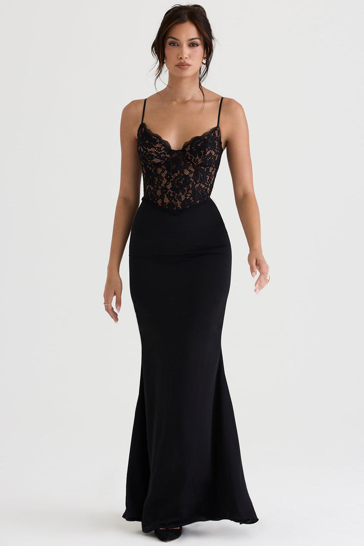 Veerle - Elegante Maxi-jurk met een Verfijnd Kanten Lijfje